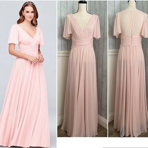 New David’s Bridal Flutter Sleeve Crisscross Mesh Dress